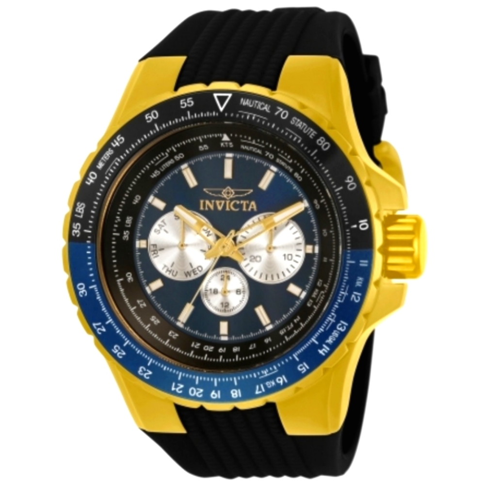 NEW Invicta Aviator Mens Watch (33031) 50mm Steel Gold Tone Case, Black Band